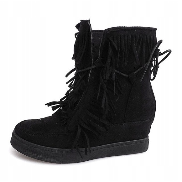 Wedge Sneakers With Fringes Boho 881-2 Black 1