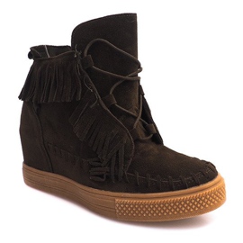 Wedge Sneakers With Fringes Boho F3 Green 1
