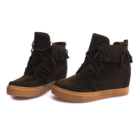 Wedge Sneakers With Fringes Boho F3 Green 3