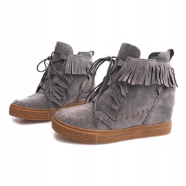 Wedge Sneakers With Fringes Boho F3 Gray grey 2