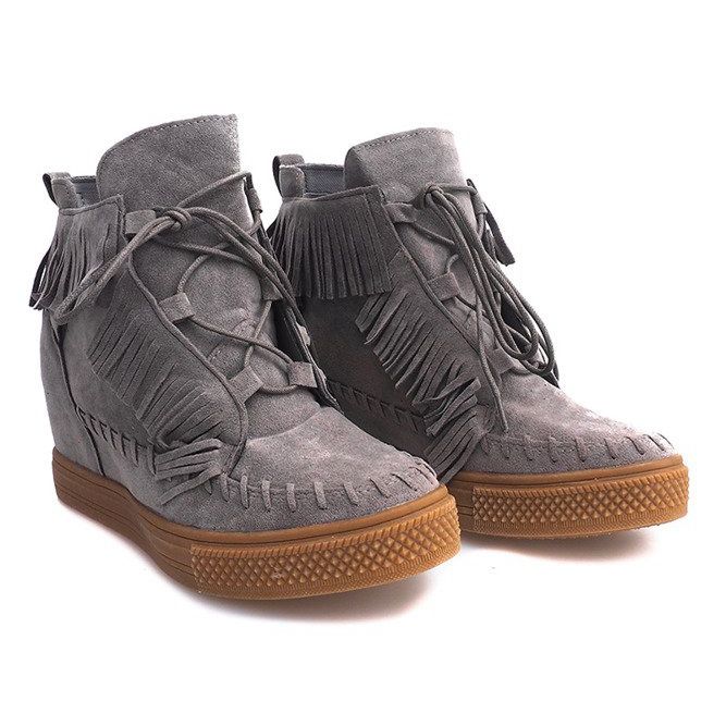 Wedge Sneakers With Fringes Boho F3 Gray grey 1