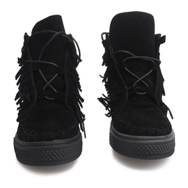 Wedge Sneakers With Fringes Boho F3 Black 2