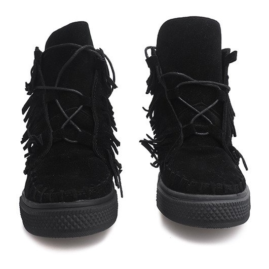 Wedge Sneakers With Fringes Boho F3 Black 2