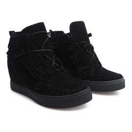 Wedge Sneakers With Fringes Boho F3 Black 1