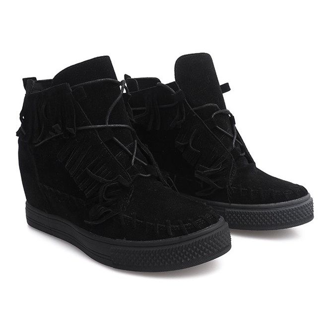 Wedge Sneakers With Fringes Boho F3 Black 1
