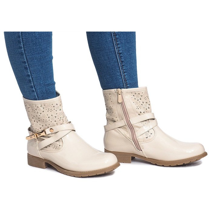 Openwork Boots Lacquered Galoshes ZH650 Beige 1