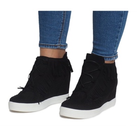 Wedge Sneakers With Fringes Boho AT-0613-1 Black 1