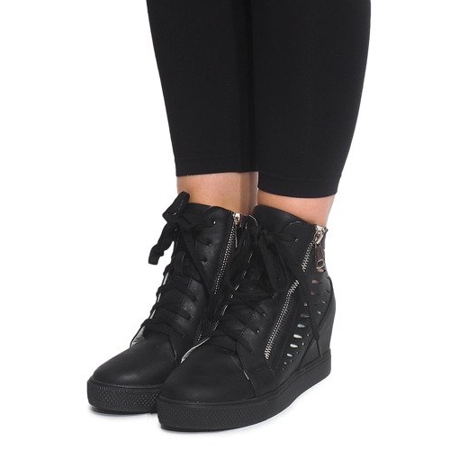 Openwork Wedge Sneakers HQ881 Black 1