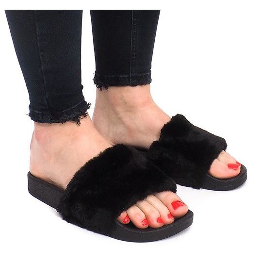 LS-1 Black Fur Slippers 2