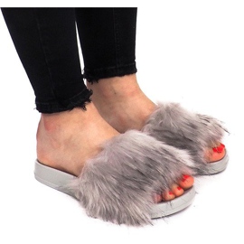 Slippers With Fur HN51-5 Gray grey 2