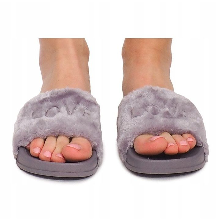 Slippers With Fur Love HN02-9 Gray grey 1