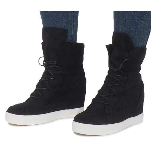 Black Suede Indian Wedge Sneakers 1