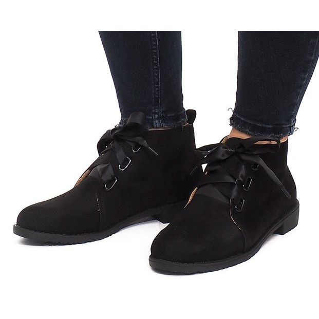 Suede Booties Bows 100-815 Black 1