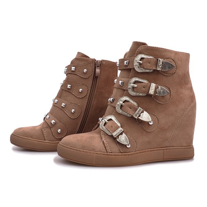 Pink suede sneakers with Maya buckles brown 1