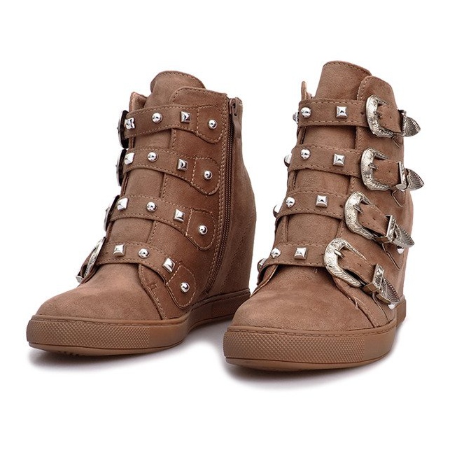 Pink suede sneakers with Maya buckles brown 2