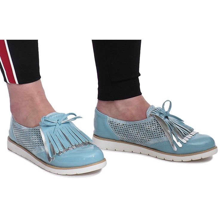 Blue openwork loafers with Pamole fringes grey 1