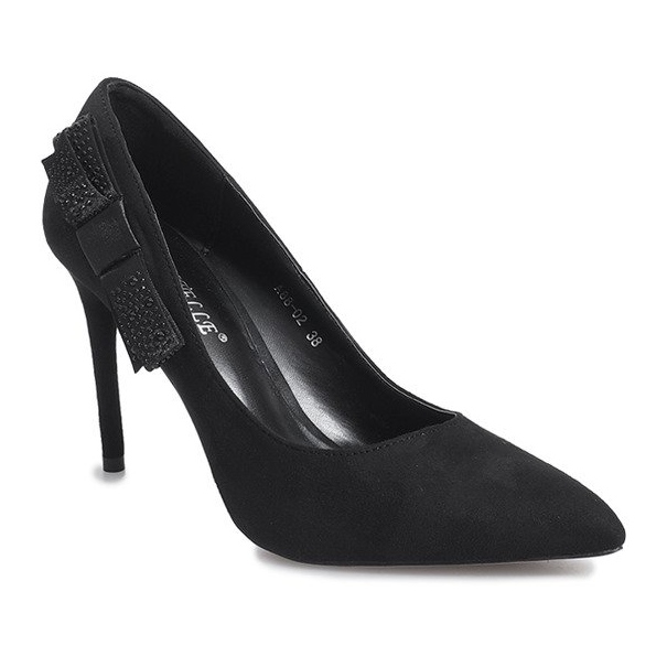 Black high heels with a Bordeaux bow 1