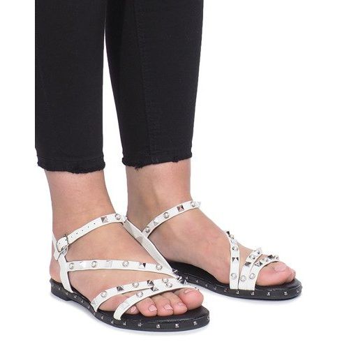 White flat sandals with Abloom studs 2