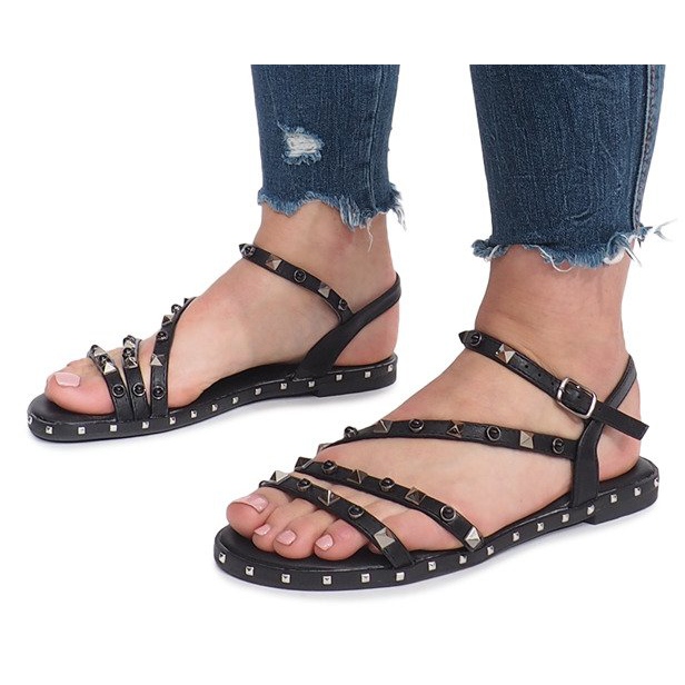 Black flat sandals with Abloom studs 2