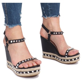 Black wedge sandals with Cubano studs 2