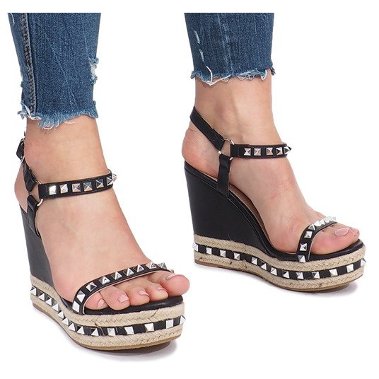 Black wedge sandals with Cubano studs 2