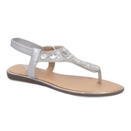 Silver flat sandals with Larissa diamonds grey 1