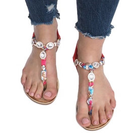 Red flat sandals with Desun diamonds 1