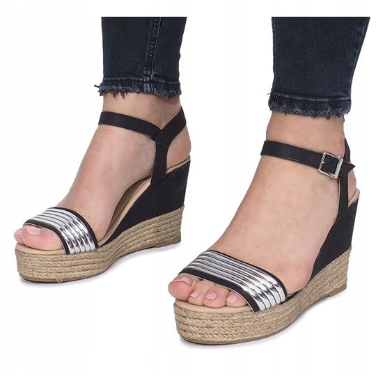 Black sandals on a delicate Glam Shine wedge heel 1