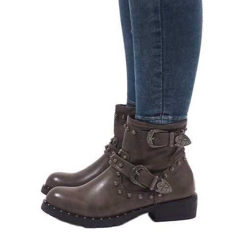 Khaki boots with clasps and sequins A8018 multicolored green 2