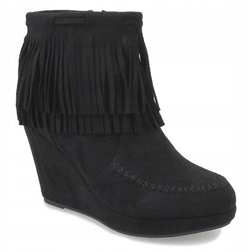 Black suede ankle boots boho LM-653 1