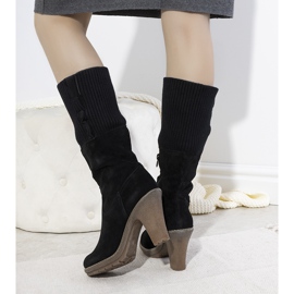 Black suede high-heeled boots 9A0956 1