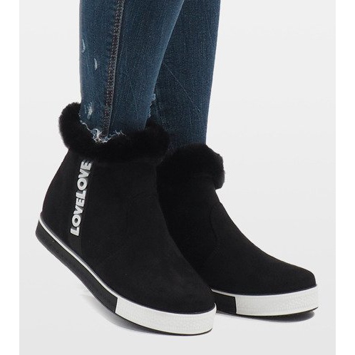 Black, fur-lined suede boots NB252P-1 1