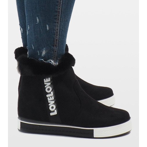 Black, fur-lined suede boots NB252P-1 2