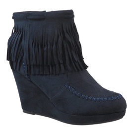 Navy blue suede boho wedge boots LM-653 1
