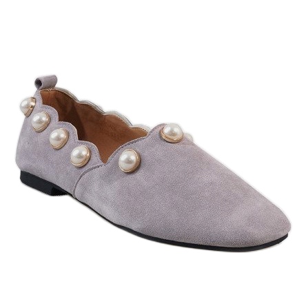 Black ballerinas with pearls 588C-12A grey 1