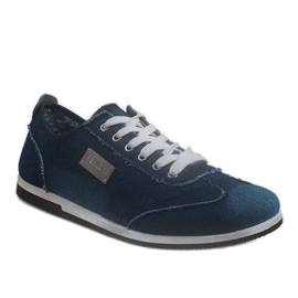 Black denim men's sneakers A9501 navy blue 1