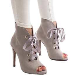 Boots On High Heel Suede 680-32 Gray grey 1