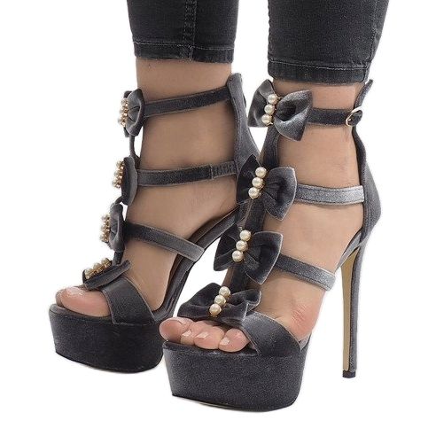 Suede Sandals On A High Heel M249 Gray black 2
