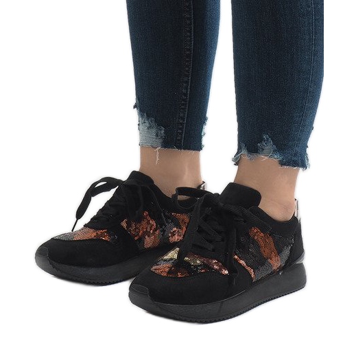 Black sports wedge sneakers T025 multicolored 1