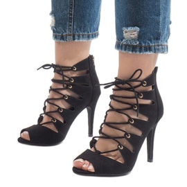 Black open boots on a high heel 9095-83A 1