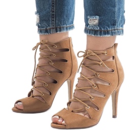 Camel open boots on a high heel 9095-83A brown 1