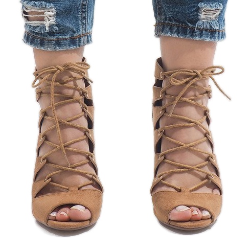 Camel open boots on a high heel 9095-83A brown 2