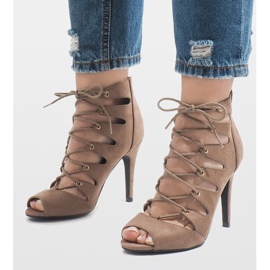 Khaki open boots on a high heel 9095-83A multicolored green 1