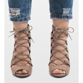 Khaki open boots on a high heel 9095-83A multicolored green 2