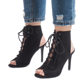 Black open boots on a heel 1610-22 1