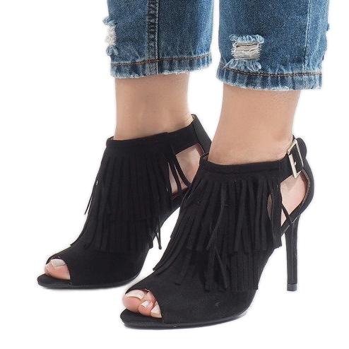 Black boho boots on a heel 1551-149 1