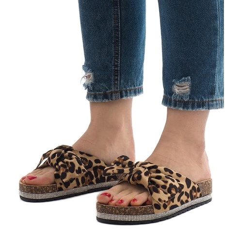 Leopard slippers with a bow N-33 brown 1