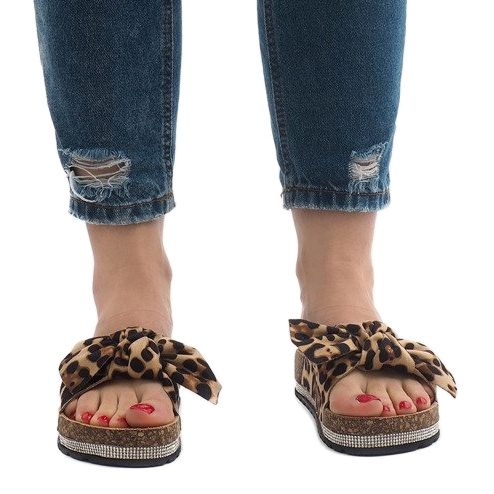 Leopard slippers with a bow N-33 brown 2