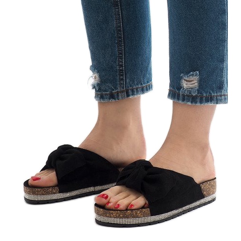 Black slippers with a bow N-33 1