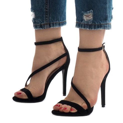 Black sandals on a stiletto heel NF-12 suede 1